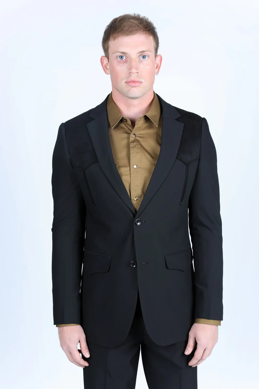 Platini Mens Coat with Suede Yokes and Elbow Patches (Black)
