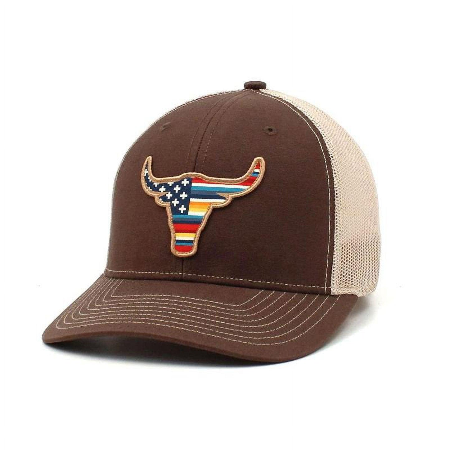 Ariat USA Flag Bull Patch Trucker Cap Gorra - Brown