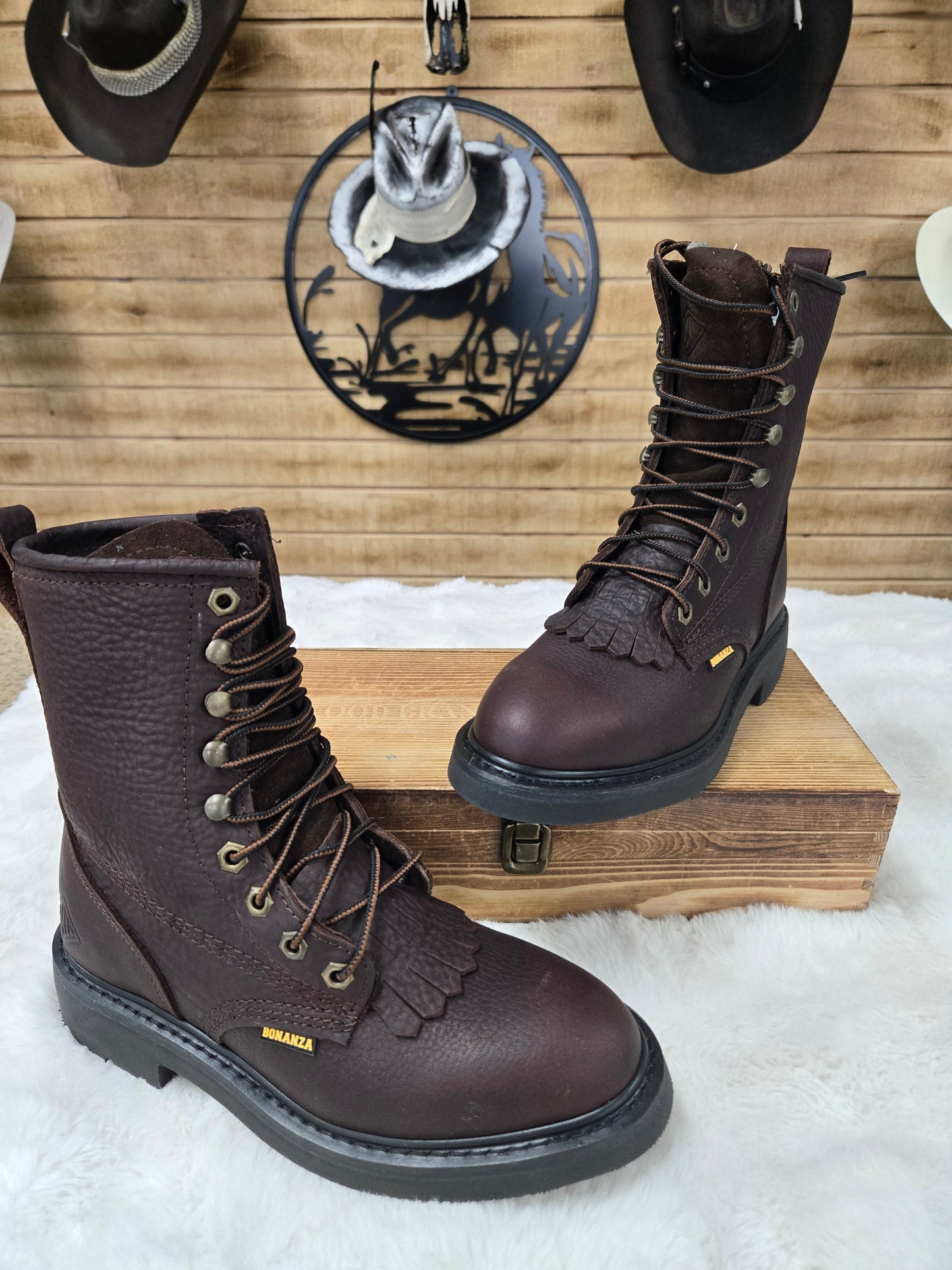 Bonanza Mens Rancher Classic 8" Lacer Work Boot - Dark Brown