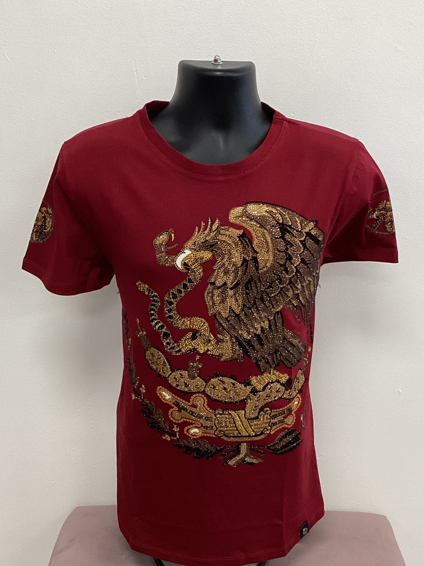 Mens Mexico Emblem Rhinestone Slim Fit TShirt