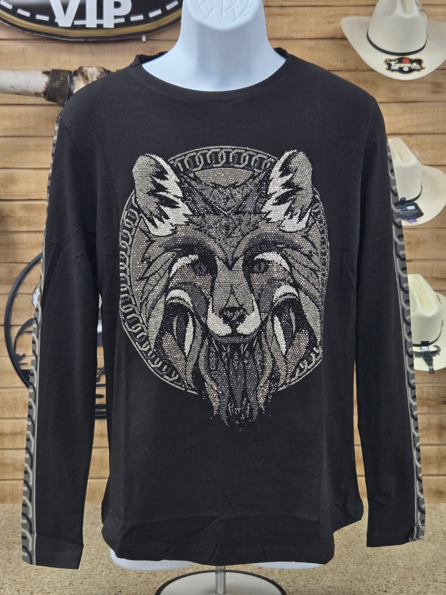 Mens Fox Slim Fit Long Sleeve Rhinestone Shirt