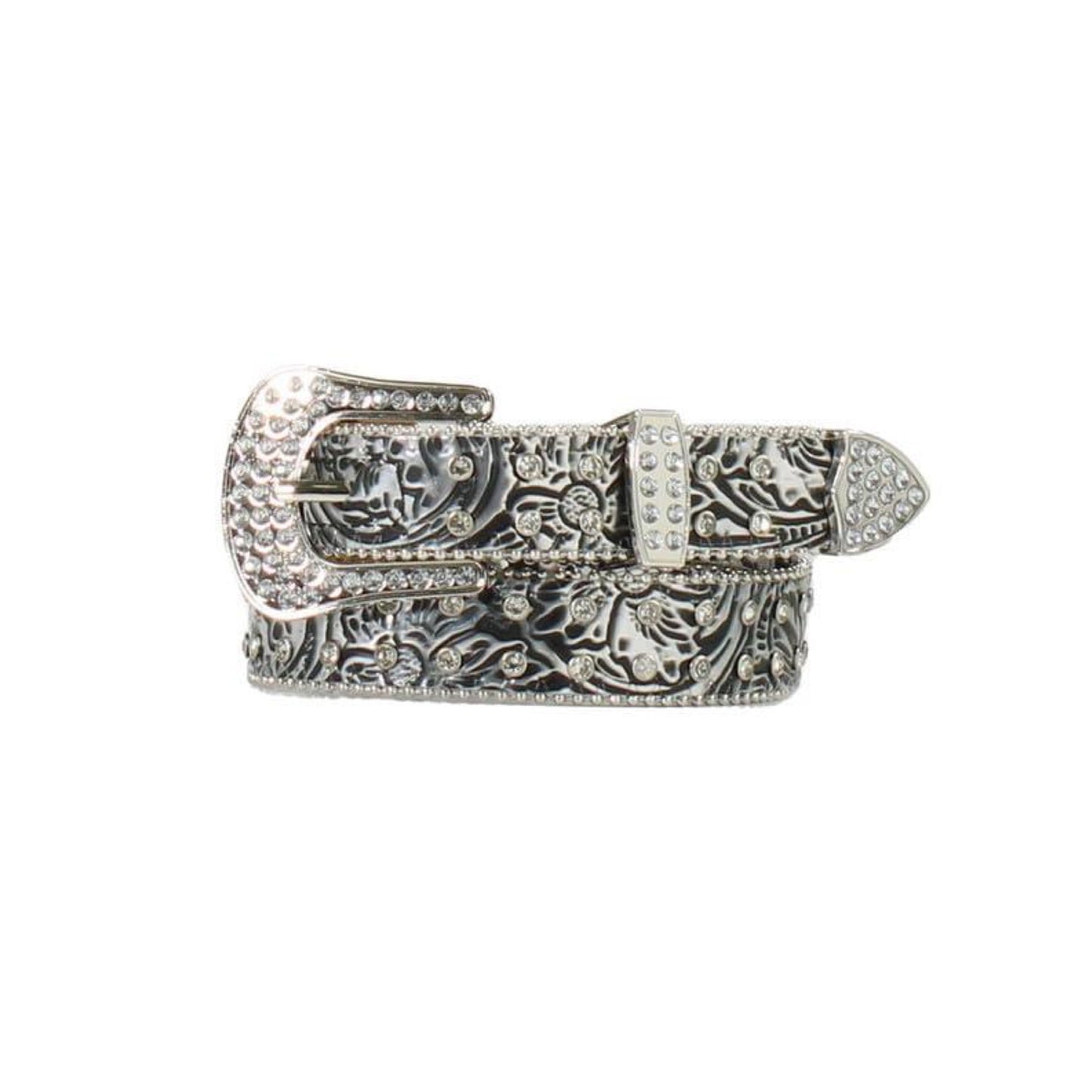 -Nocona Womens Floral Crytals Belt - Black/Silver