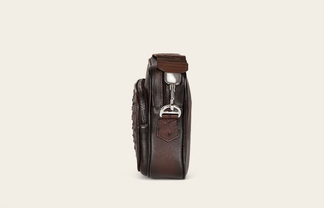 Cuadra Unisex Ostrich Document Shoulder Bag - Chocolate