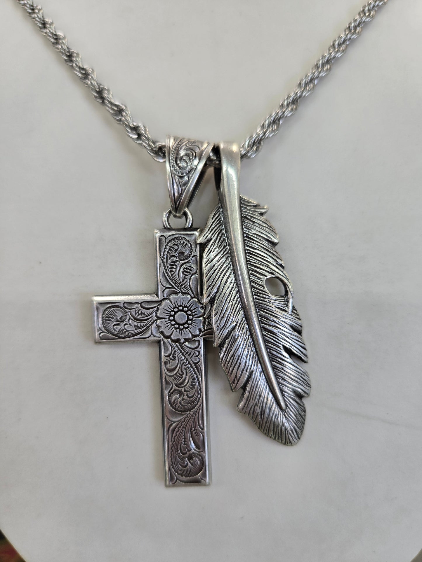 Silverstrike Silver Cross and Feather Necklace