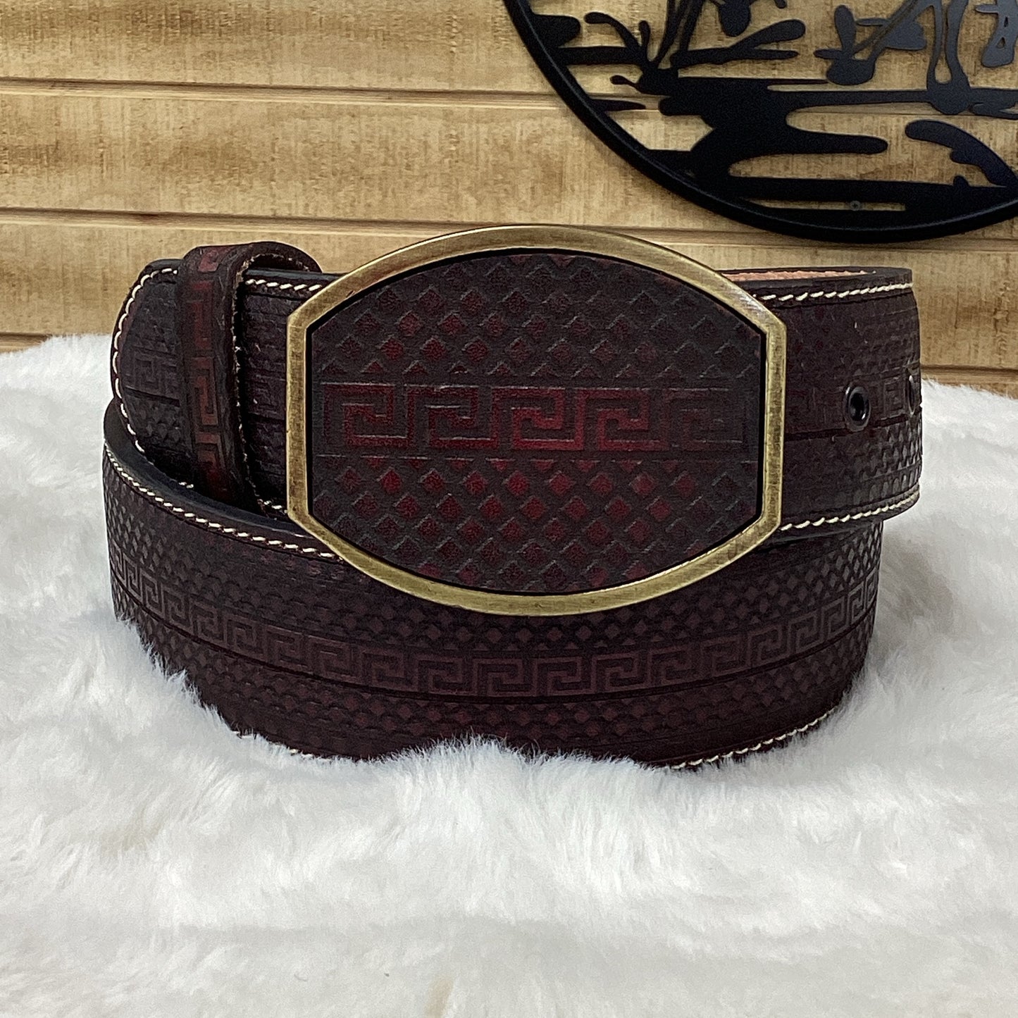 Del Cesar Roman Pattern Belt - Oxblood