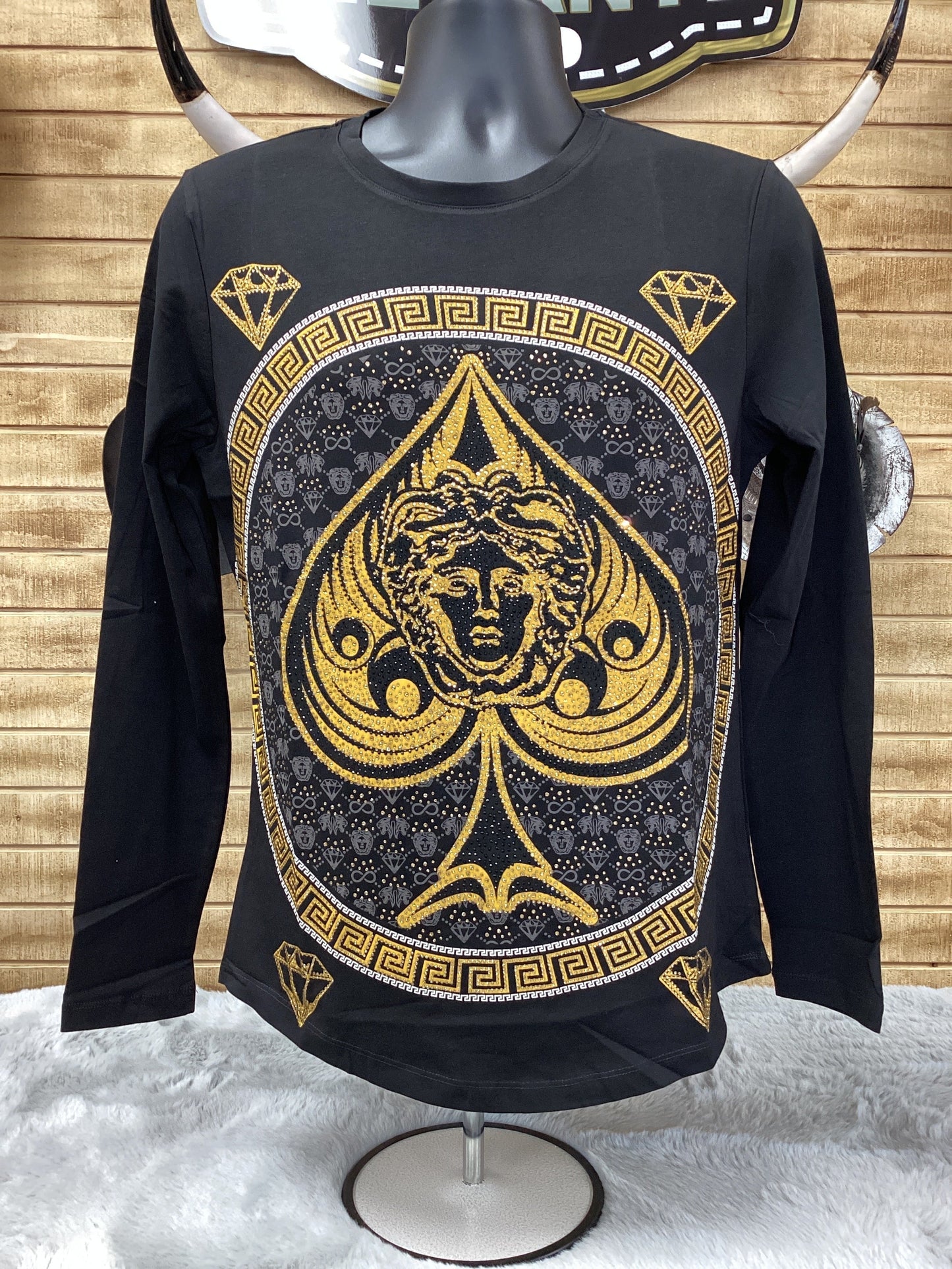 Mens Diamond Slim Fit Rhinestone Long Sleeve Shirt