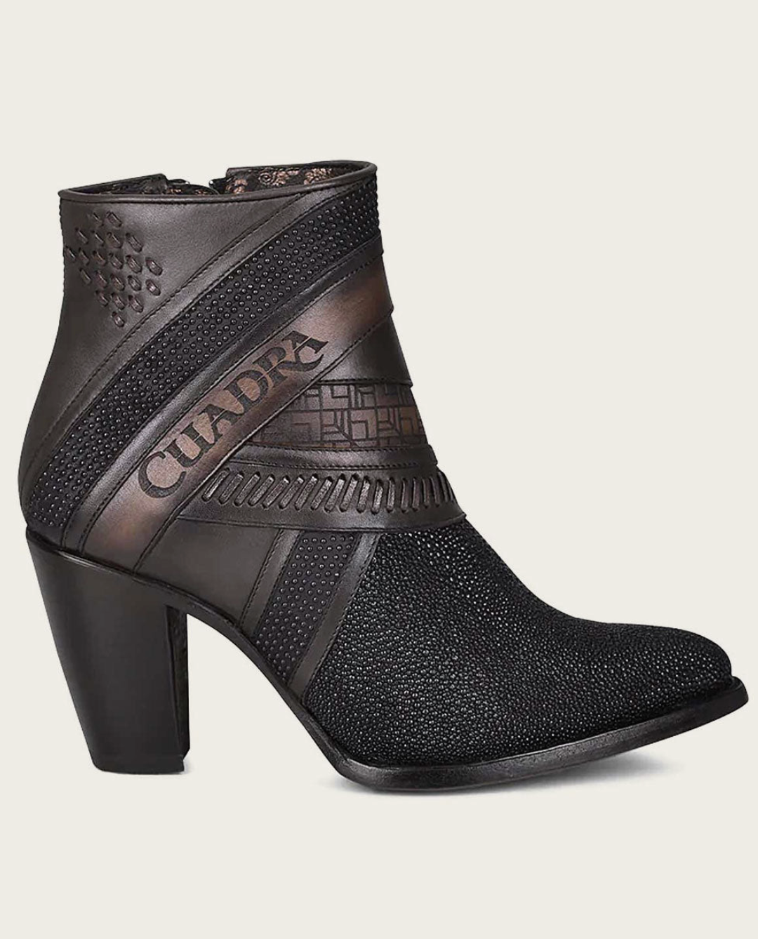 Cuadra Womens Stingray Laser and Woven High Heel Bootie - Black