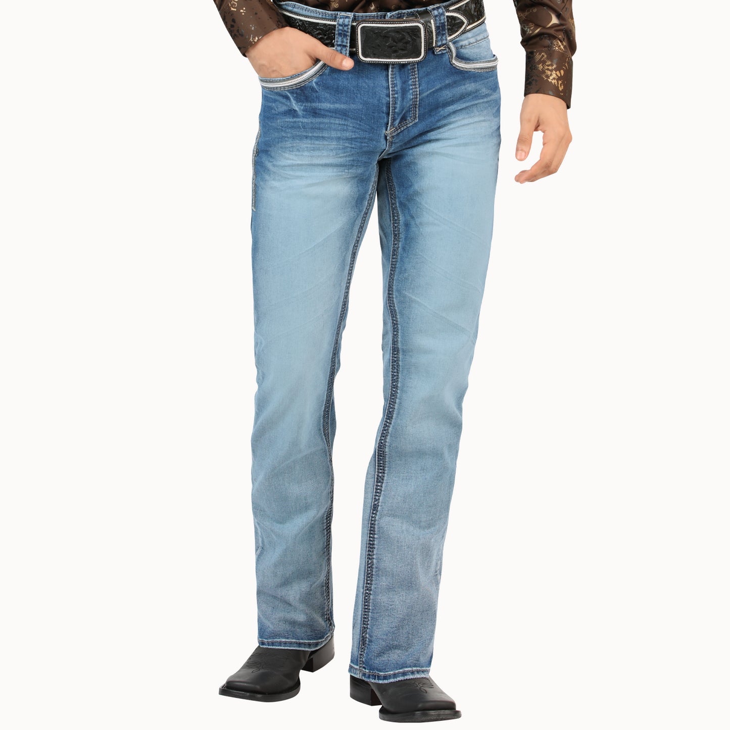 Lamasini Mens Emiliano Bootcut Jean - Light Blue 26502