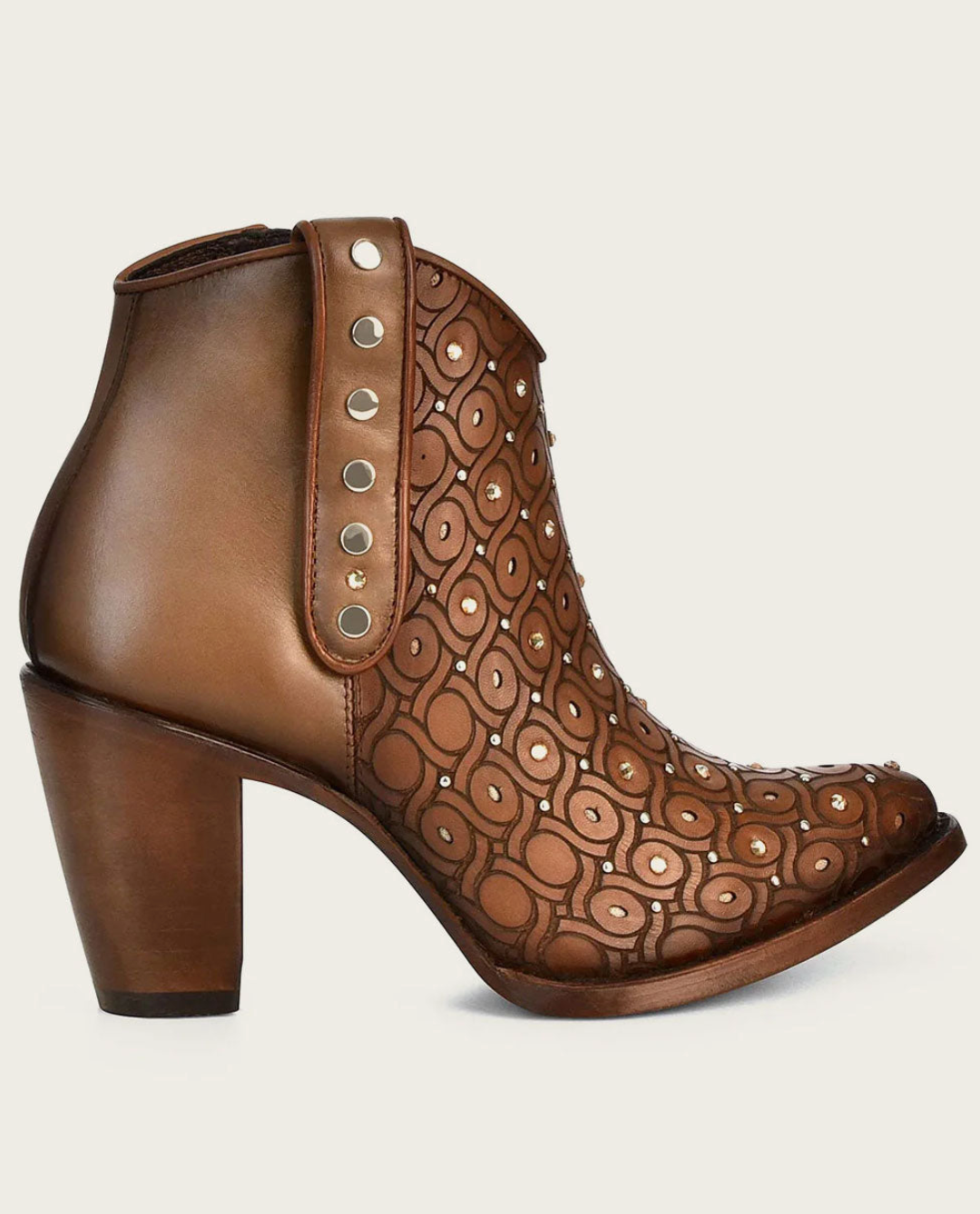 Cuadra Womens Laser Crystals & Studs High Heel Bootie - Maple