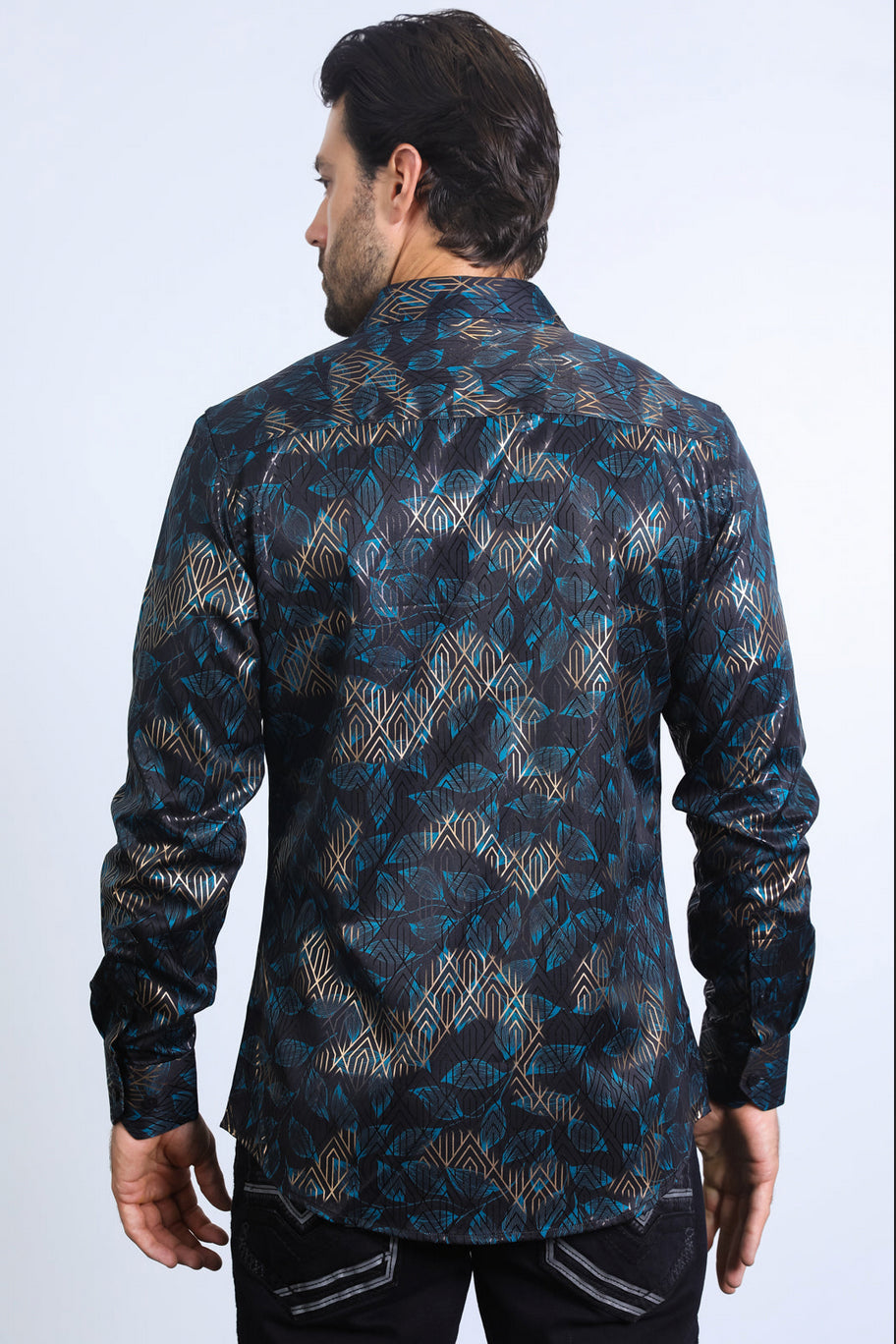 Platini Mens Modern Fit Stretch Foil Fashion shirt (Black)