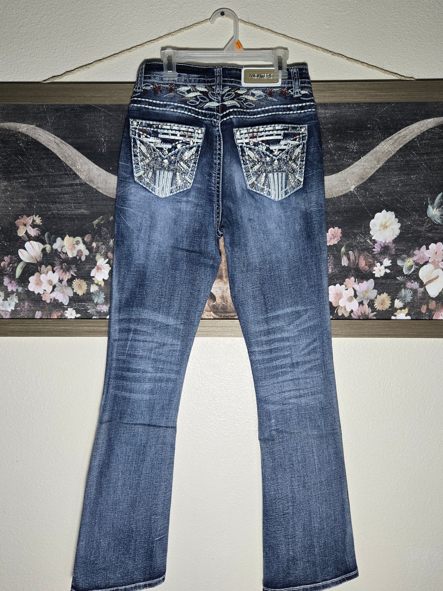Montero Womens Star Embroidered Bootcut Jeans - Blue