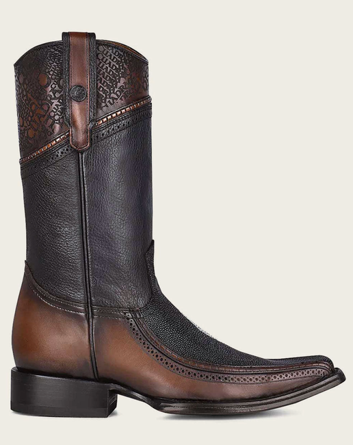Cuadra Mens Engraved Stingray Boot - Black