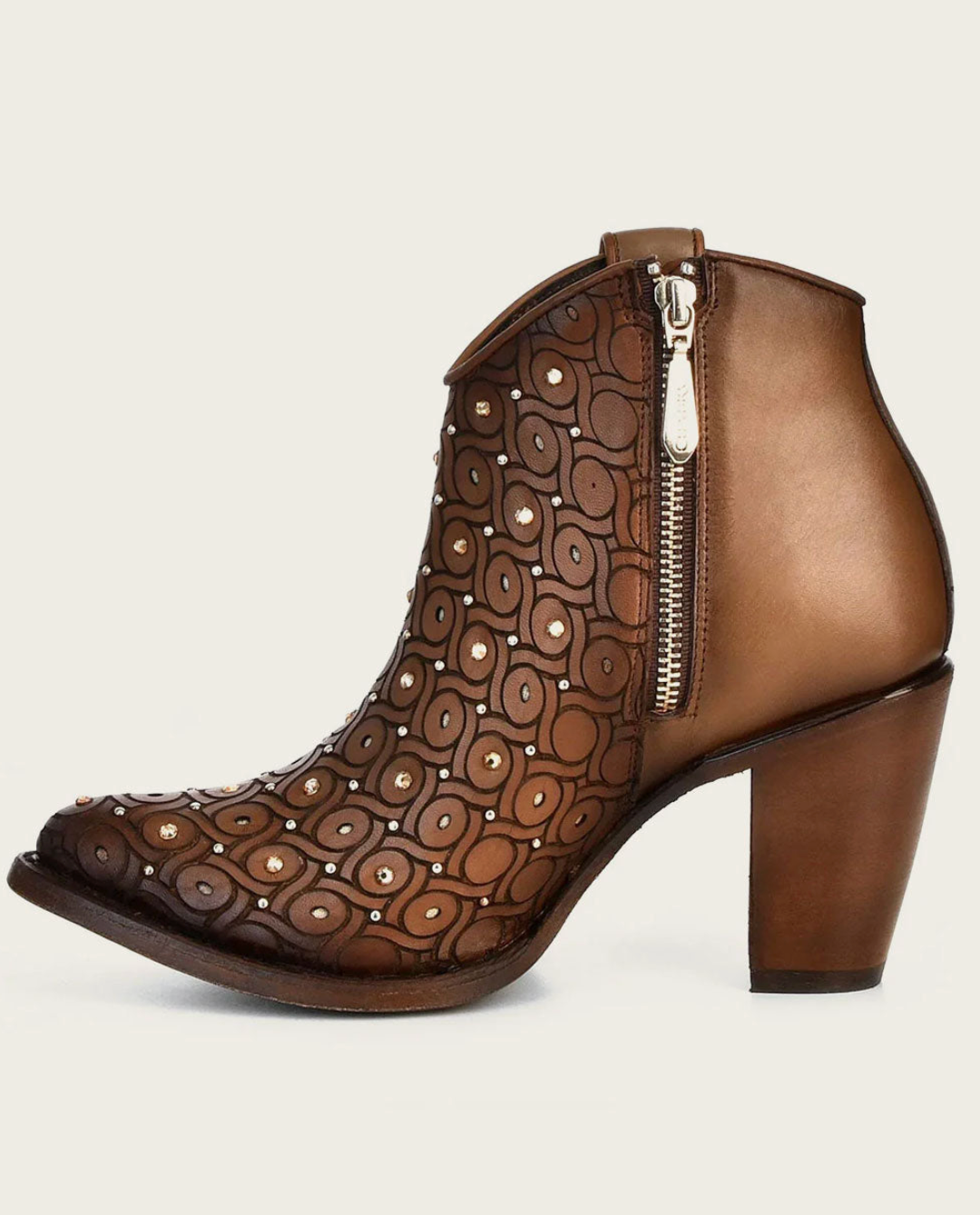 Cuadra Womens Laser Crystals & Studs High Heel Bootie - Maple