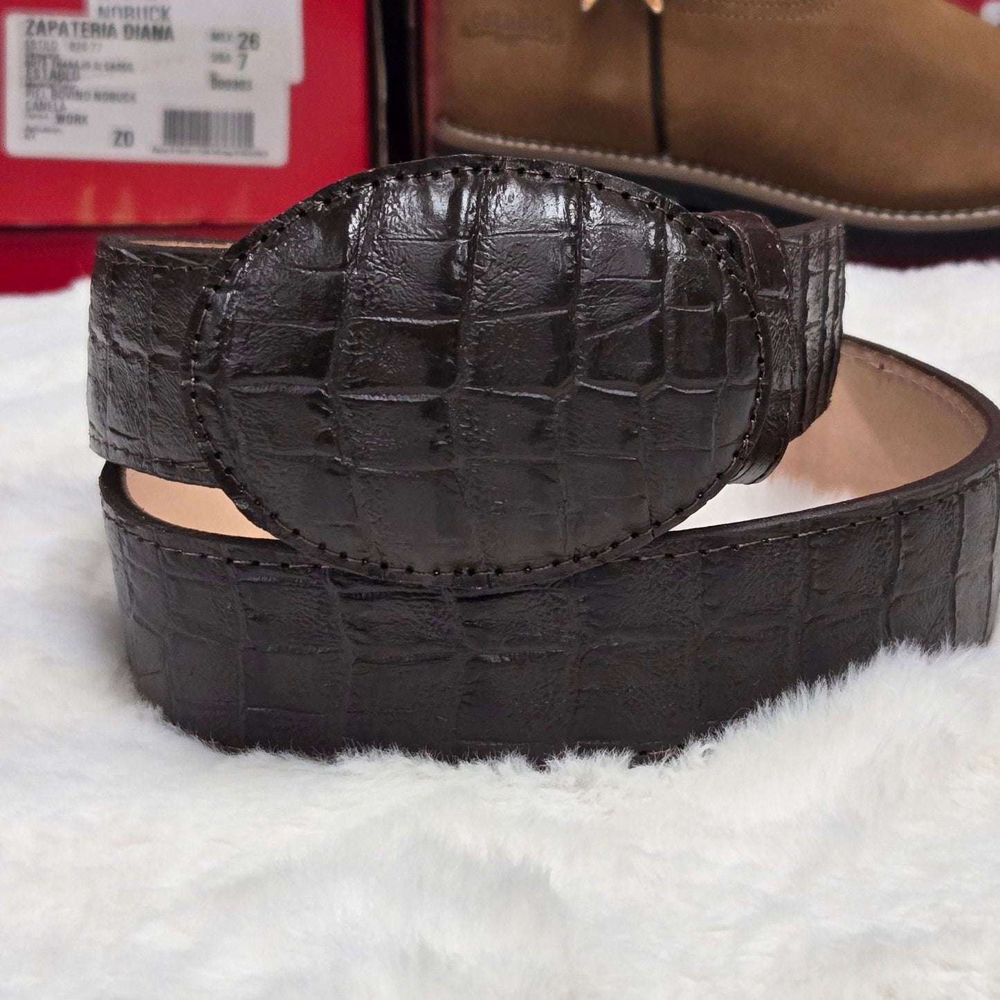 White Diamond Caiman Belly Print Belt