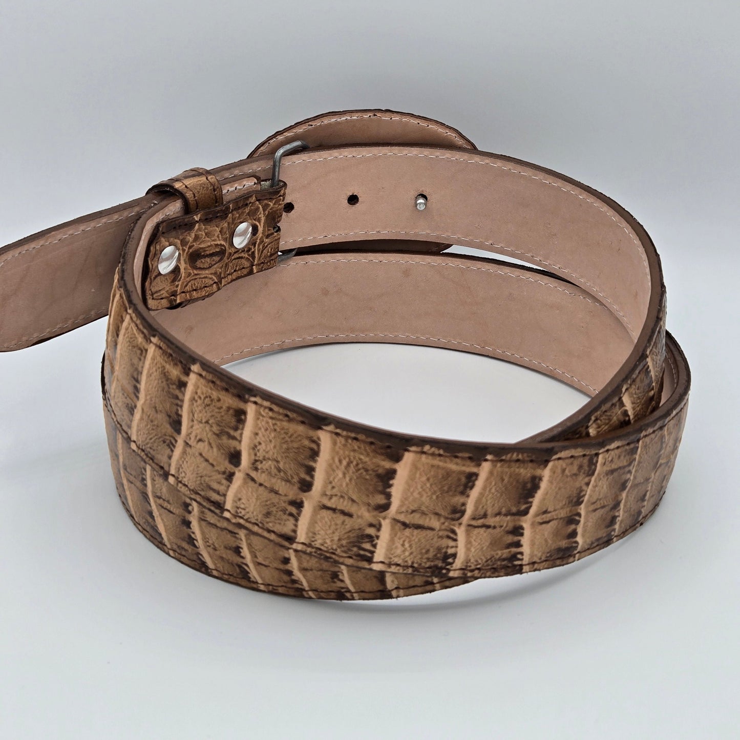 White Diamond Caiman Belly Print Belt