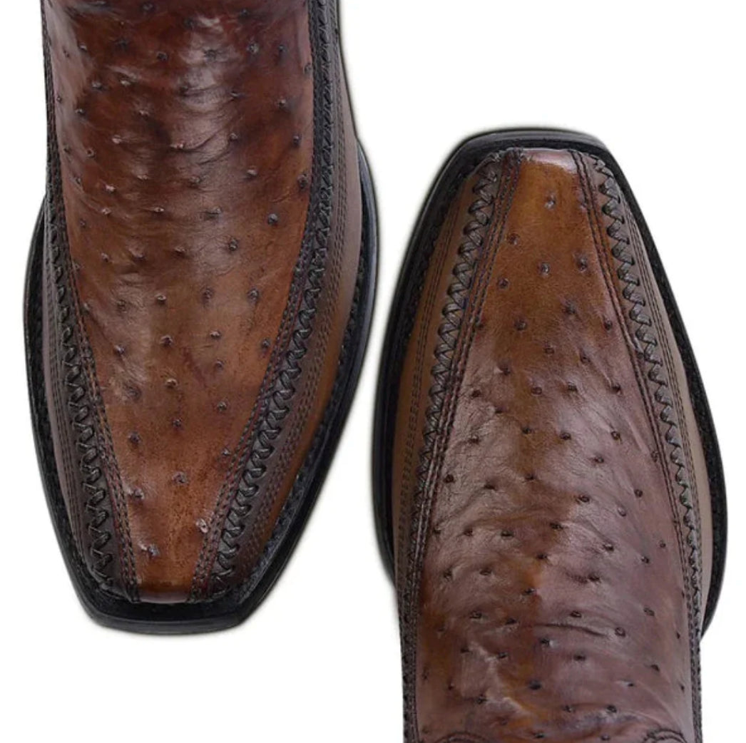 Cuadra Mens Ostrich Laser & Woven Low Shaft Boot - Chestnut Brown