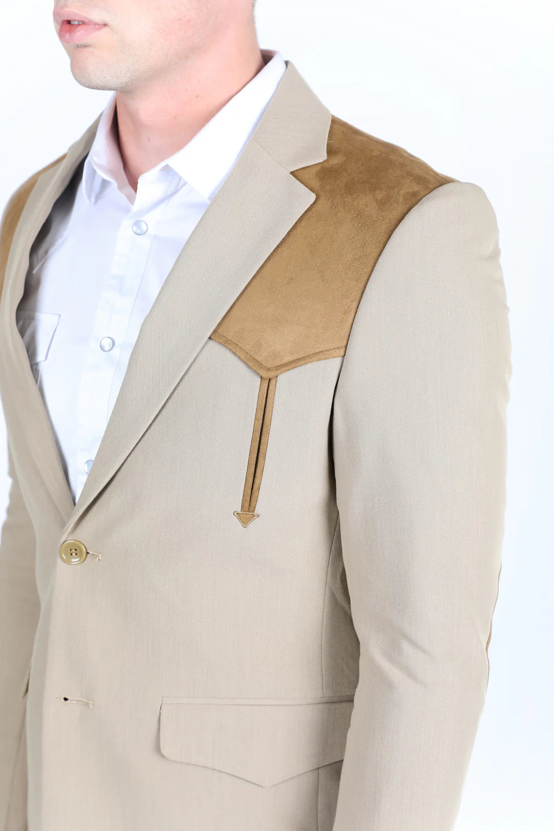 Platini Mens Coat with Suede Yokes and Elbow Patches (Khaki)