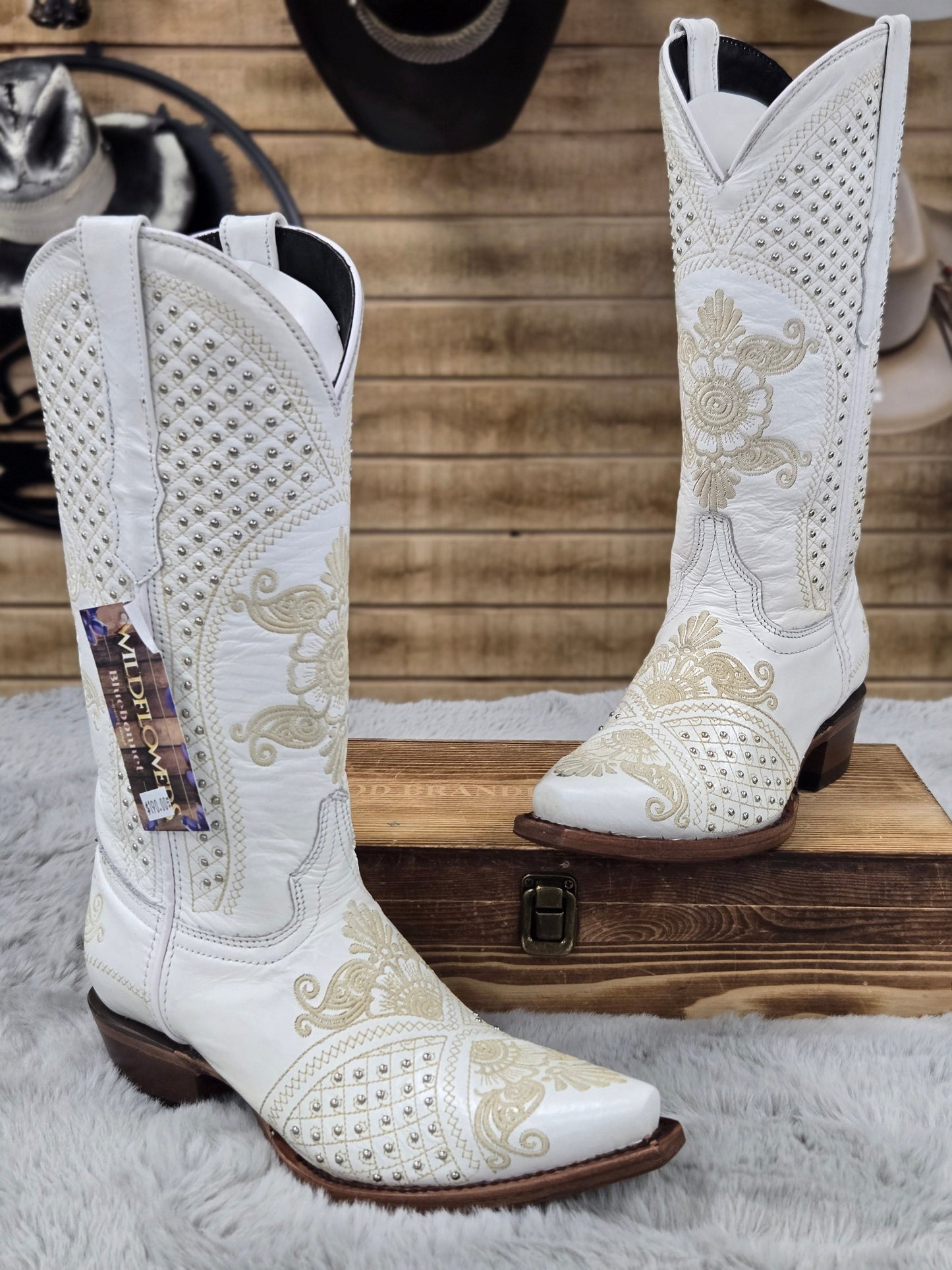 Wildflower Womens Embroidered and Studded Boots (White)