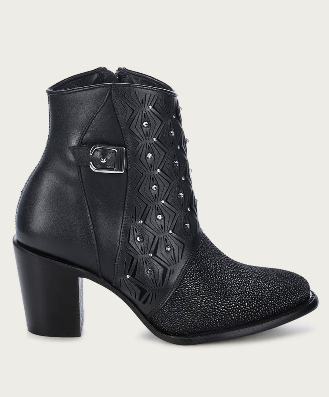 Cuadra Womens Stingray Laser & Studs Bootie - Black