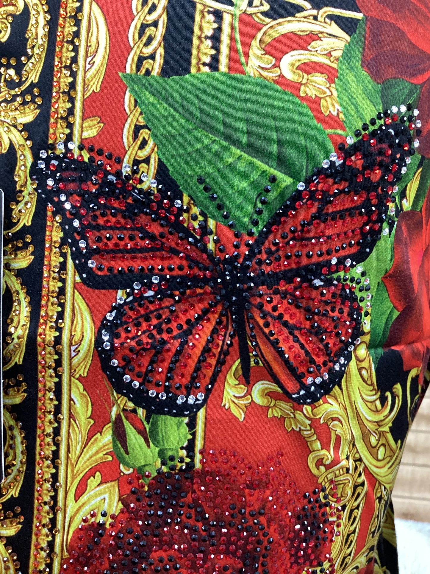 Barabas MenS Shirt Tiger and Butterfly Rhinestone