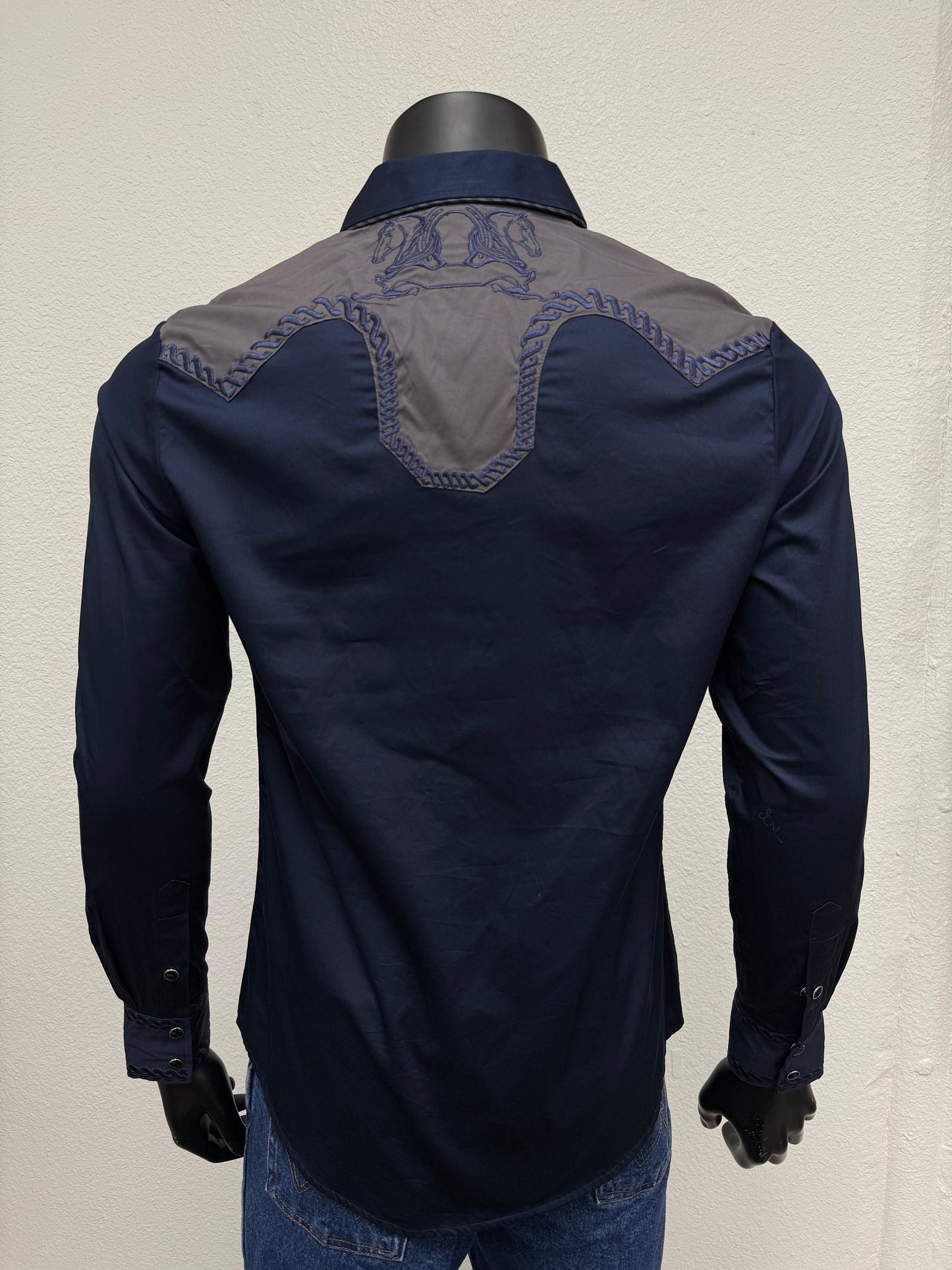 Montero Mens Western Horse Embroidered Long-Sleeve Shirt - Black, Navy