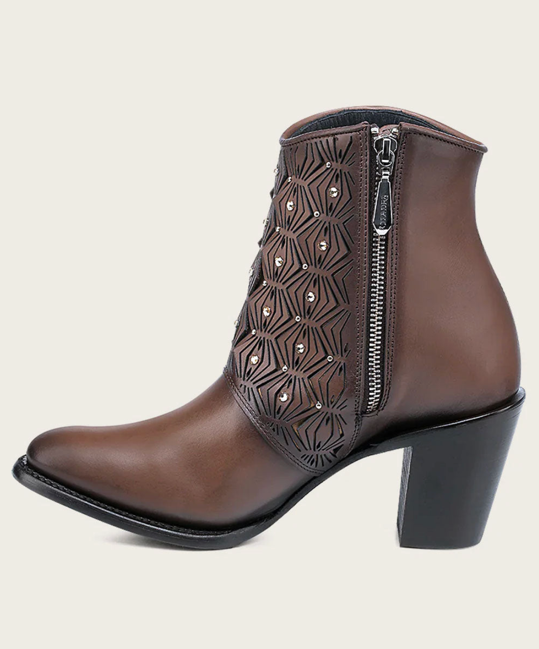Cuadra Womens Artisan Zipper and Studs Bootie - Honey