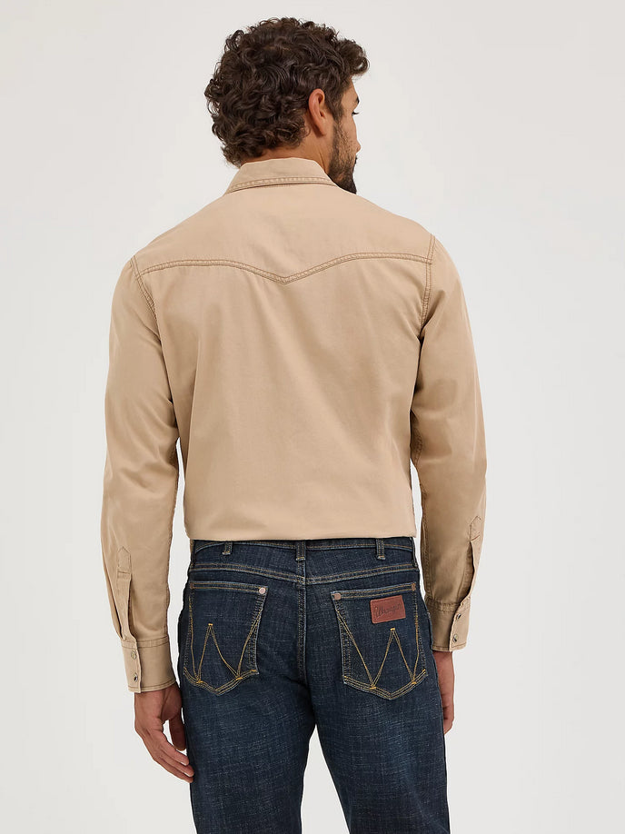 Wrangler Mens Retro Premium Pigment Dyed Twill Western Snap Shirt (Tan)