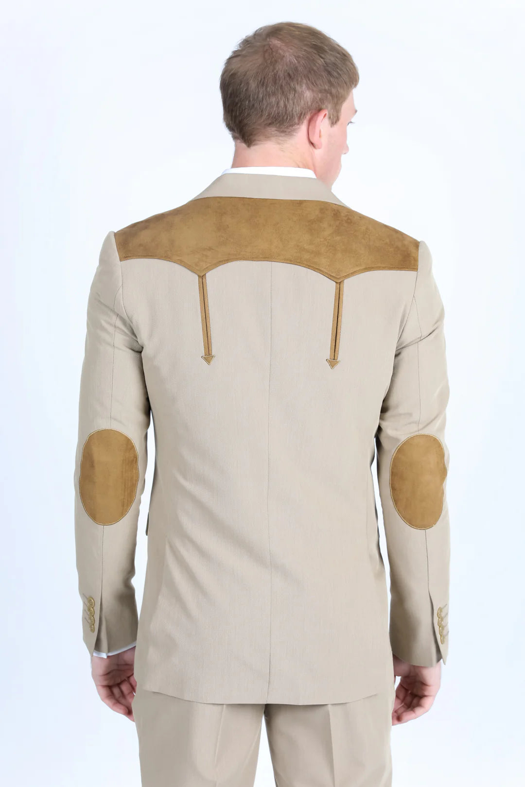 Platini Mens Coat with Suede Yokes and Elbow Patches (Khaki)