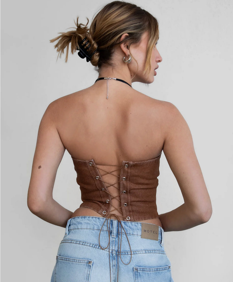 Beckee Womens Denim Corset (Hazelnut)