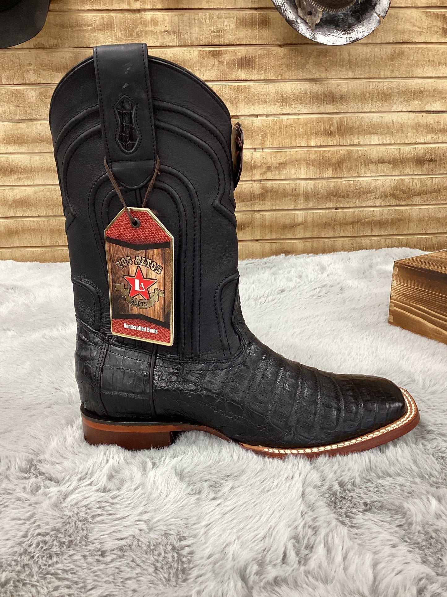Los Altos MenS Boot Caiman Belly Wide Square (Black)