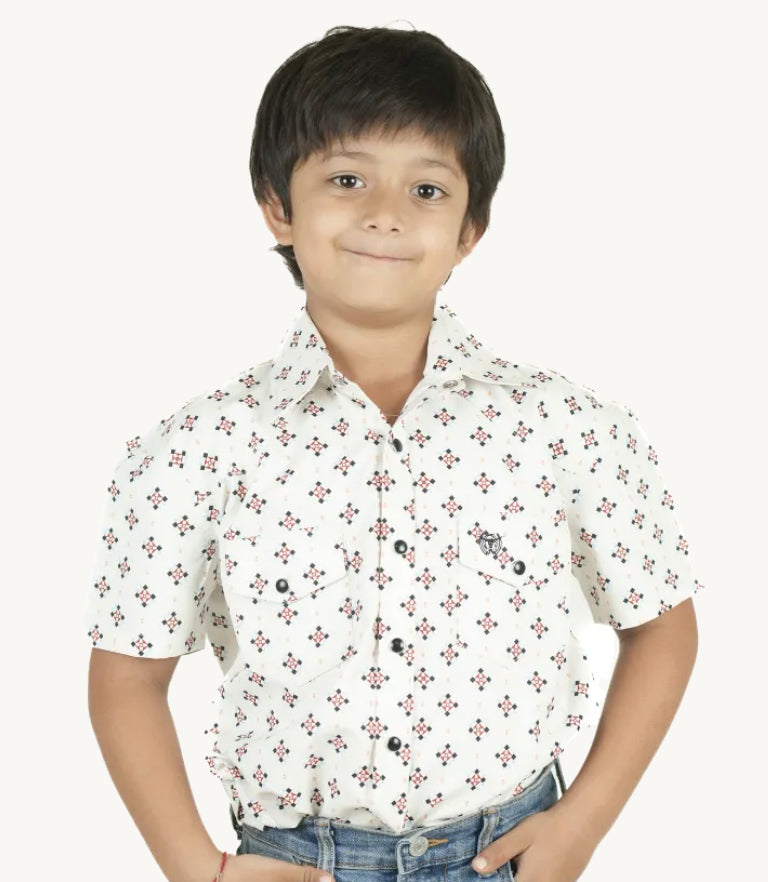 The American West Kids Kids Half Sleeves Shirt (White)