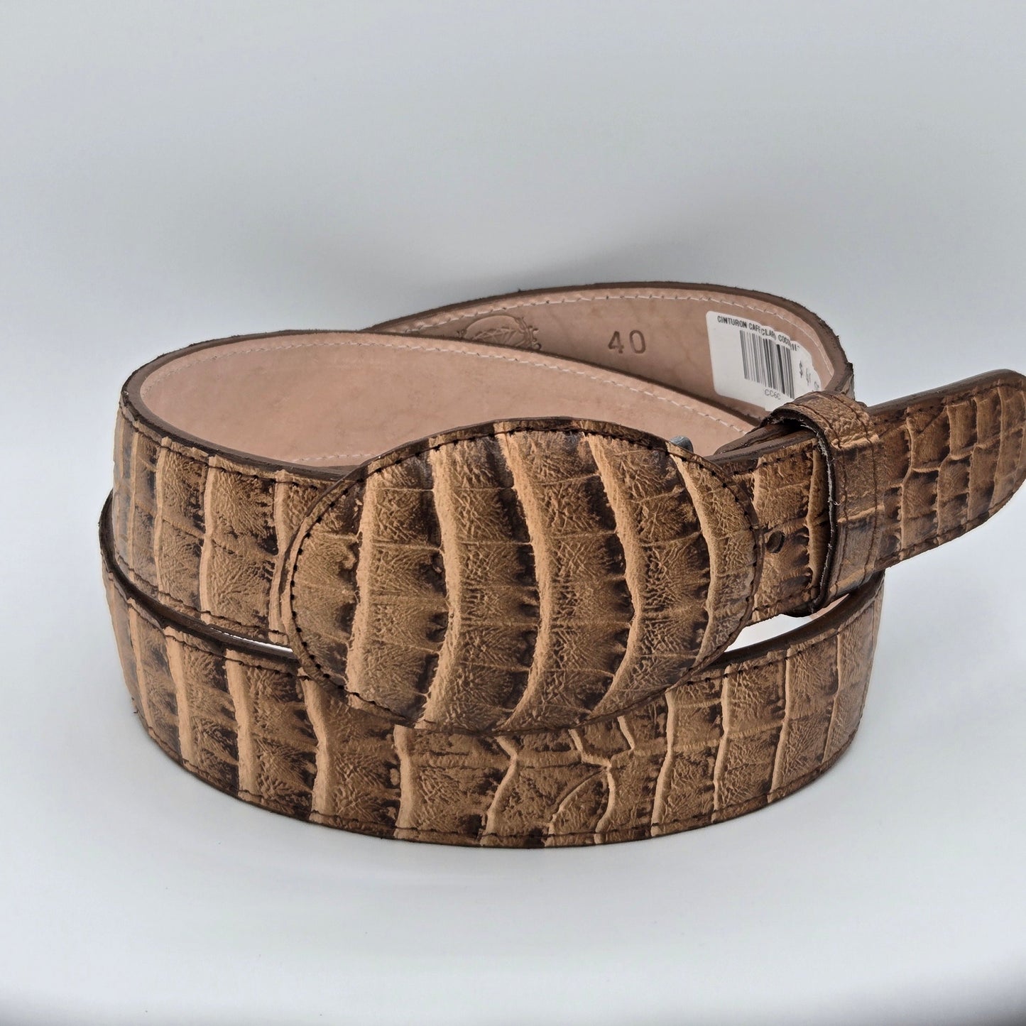 White Diamond Caiman Belly Print Belt