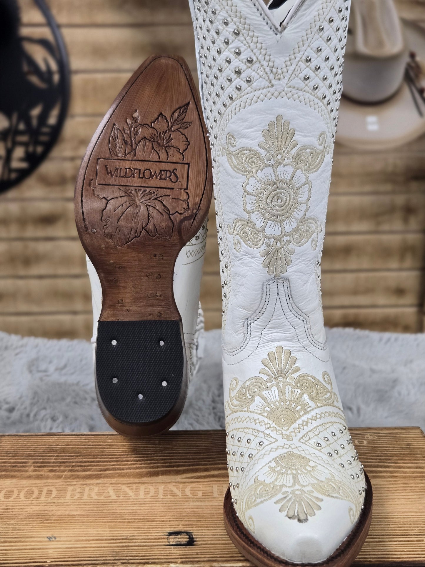 Wildflower Womens Embroidered and Studded Boots (White)