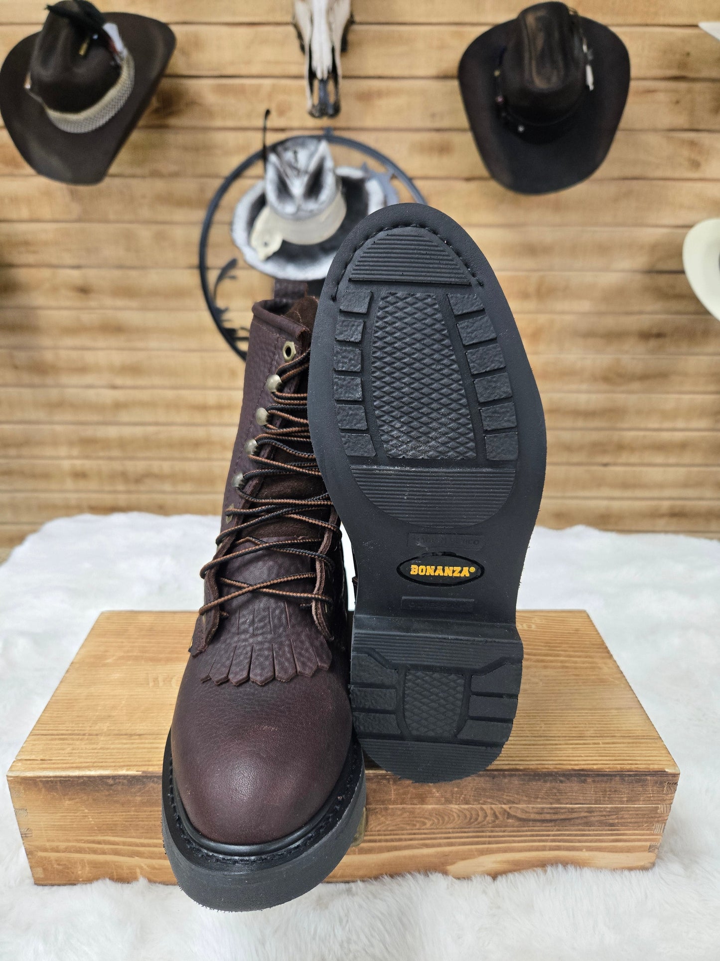 Bonanza Mens Rancher Classic 8" Lacer Work Boot - Dark Brown