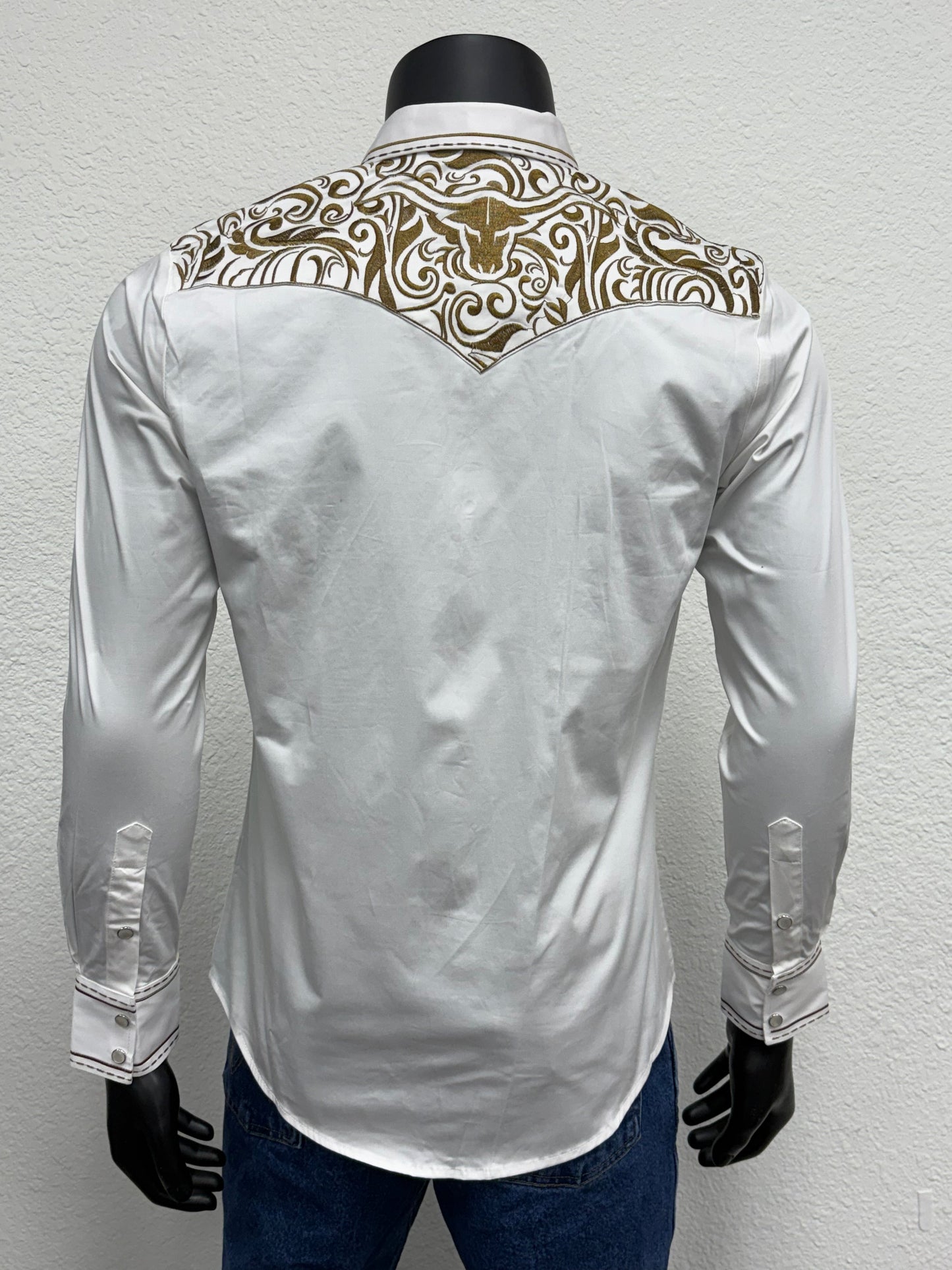 Montero Mens Western Embroidered Bull Long Sleeve Shirt - Black, Navy, White