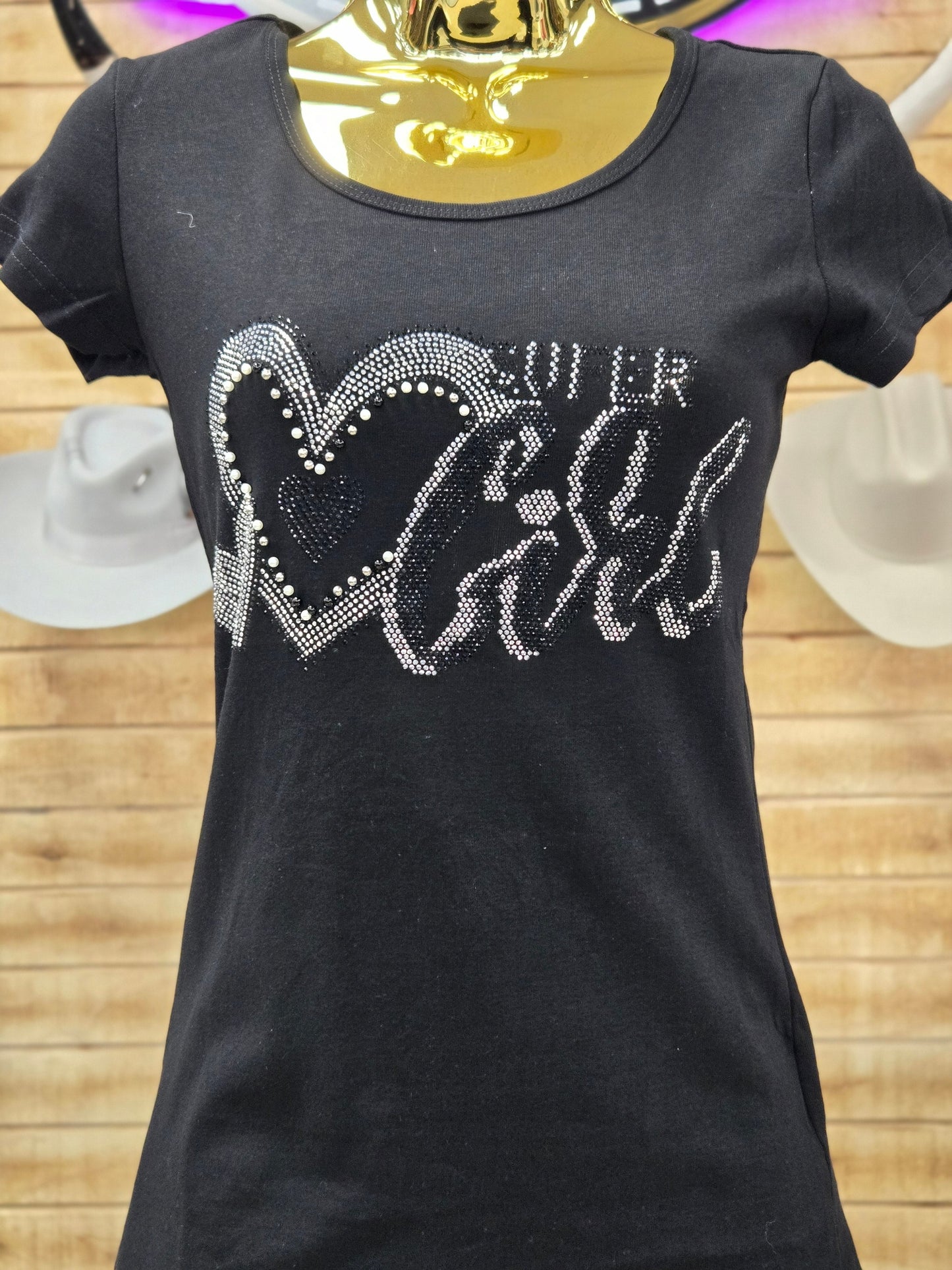 Aronia Womens Rhinestone Super Girl Shirt