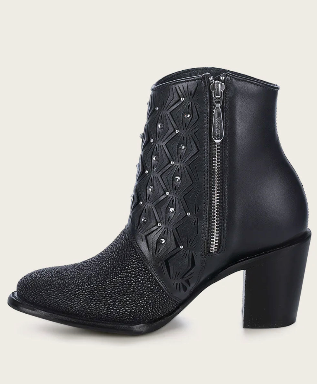 Cuadra Womens Stingray Laser & Studs Bootie - Black