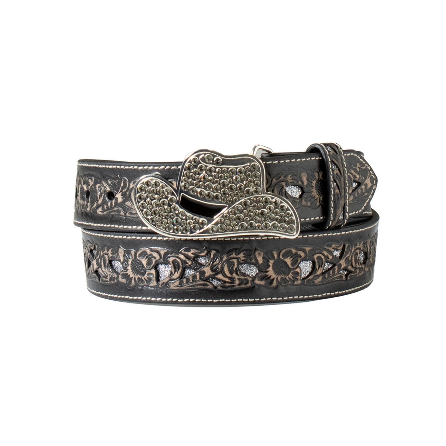 -Angel Ranch Womens Hat Buckle Floral Filigree Belt