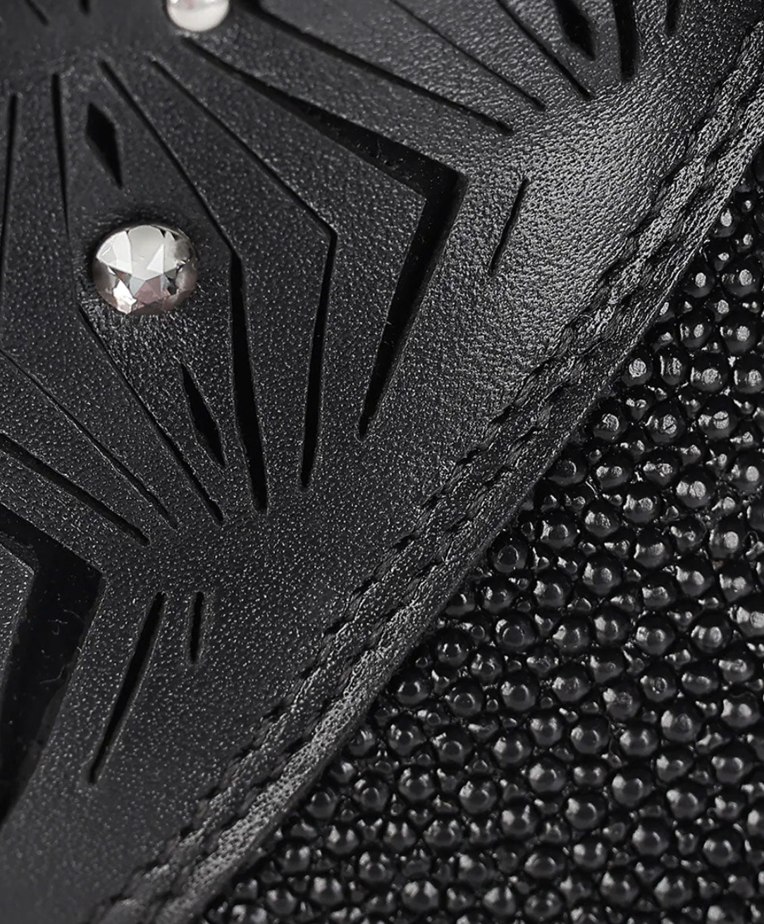 Cuadra Womens Stingray Laser & Studs Bootie - Black