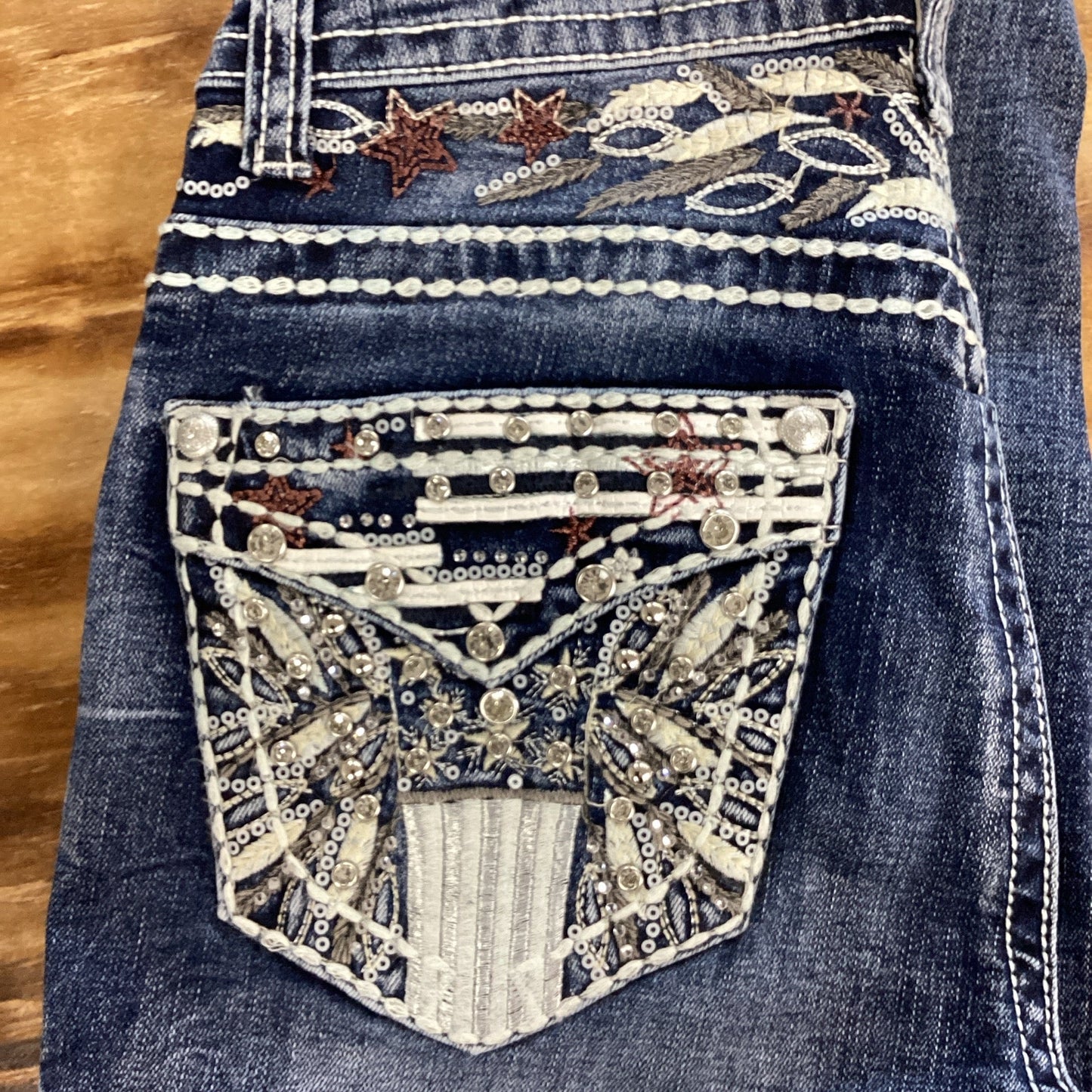 Montero Womens Star Embroidered Bootcut Jeans - Blue