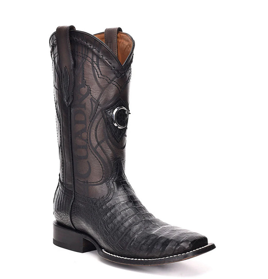 Cuadra Mens Engraved Caiman and Bovine Leather Boot - Black