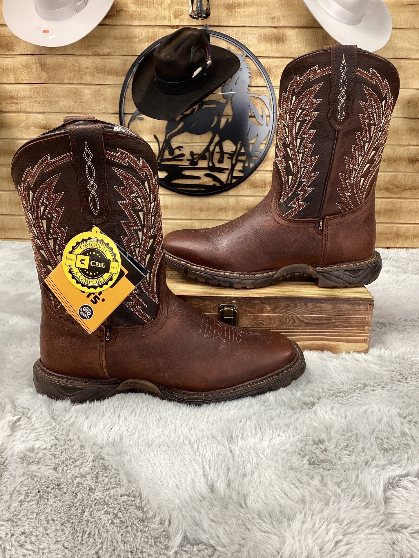 Cebu Square Toe Cowboy Boots (Tundra Brown)