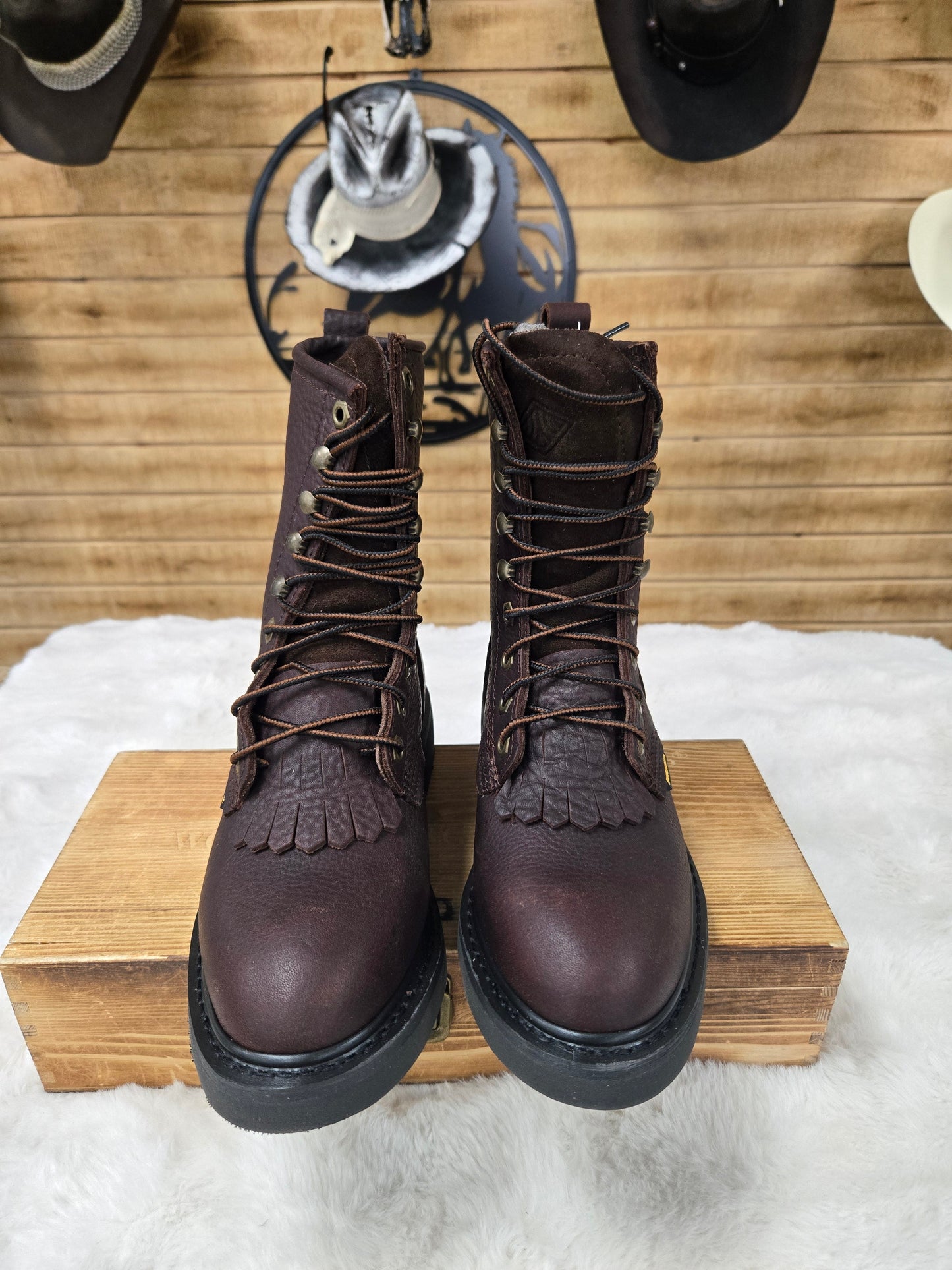 Bonanza Mens Rancher Classic 8" Lacer Work Boot - Dark Brown