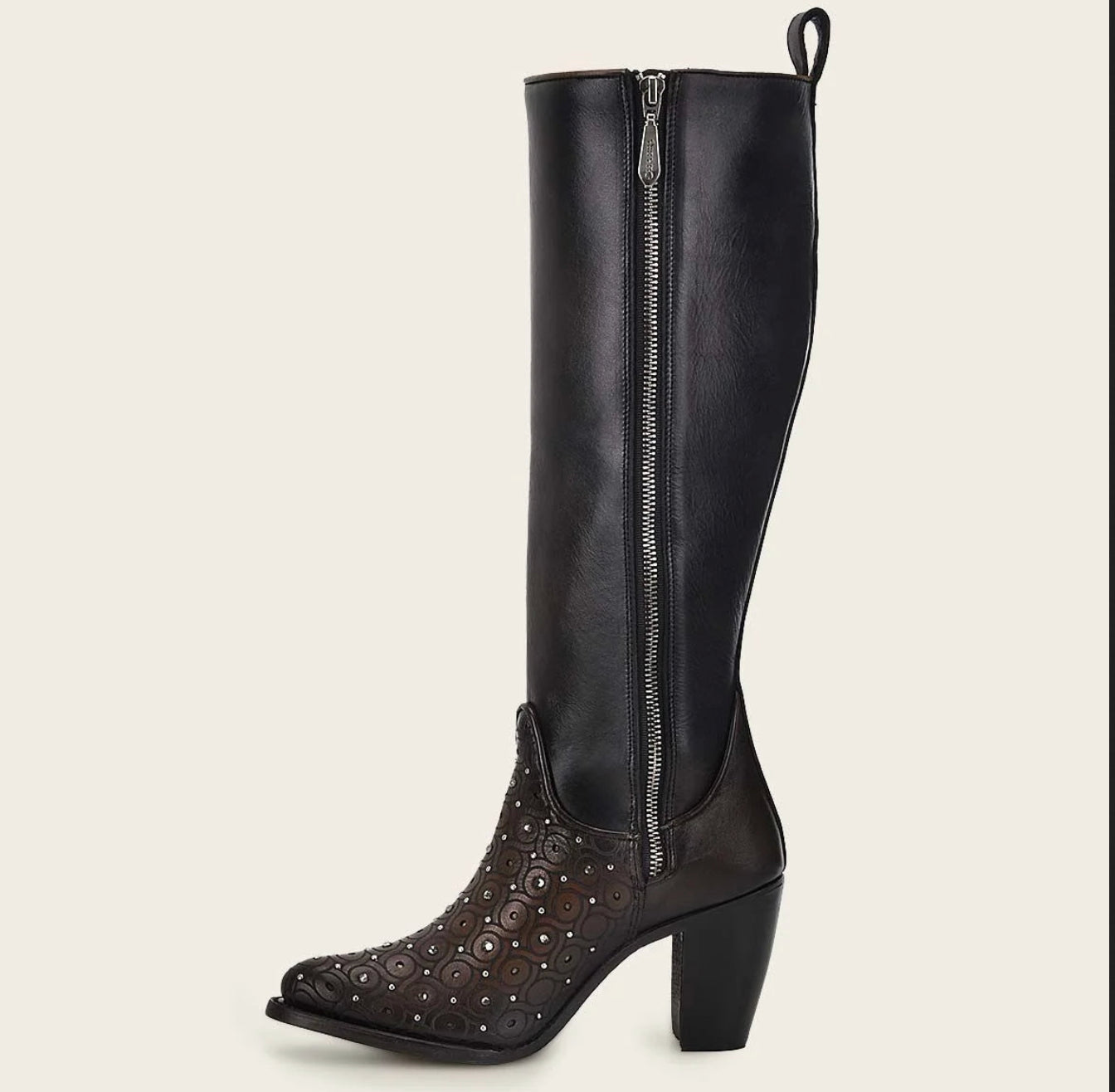 Cuadra Womens Bovine Leather and Laser Engraving Tall High Heel Boot - Maple