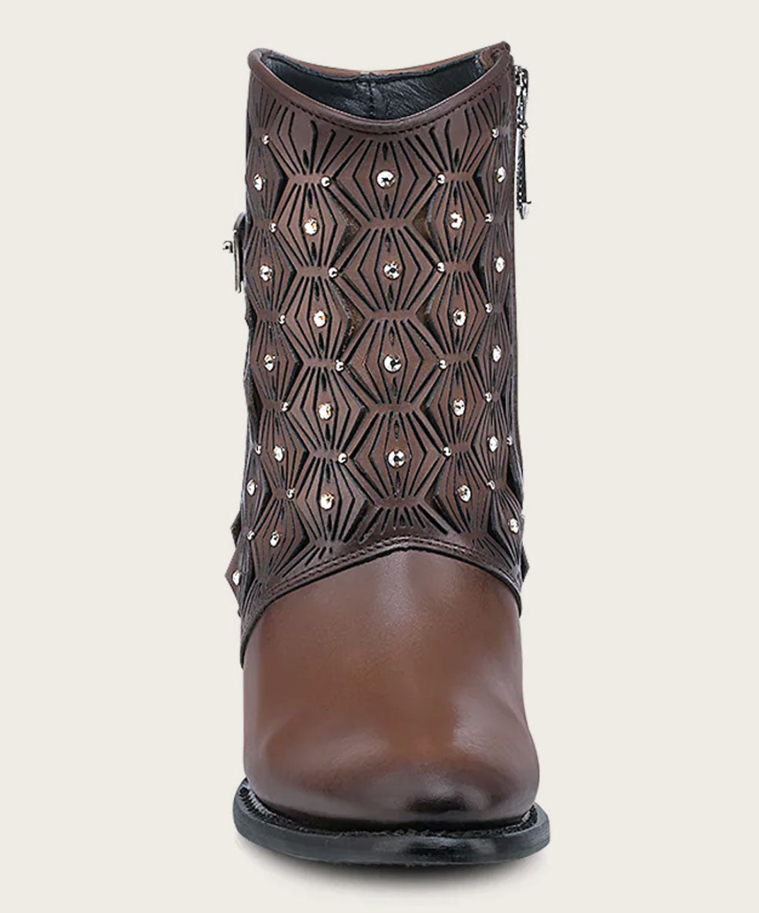 Cuadra Womens Artisan Zipper and Studs Bootie - Honey