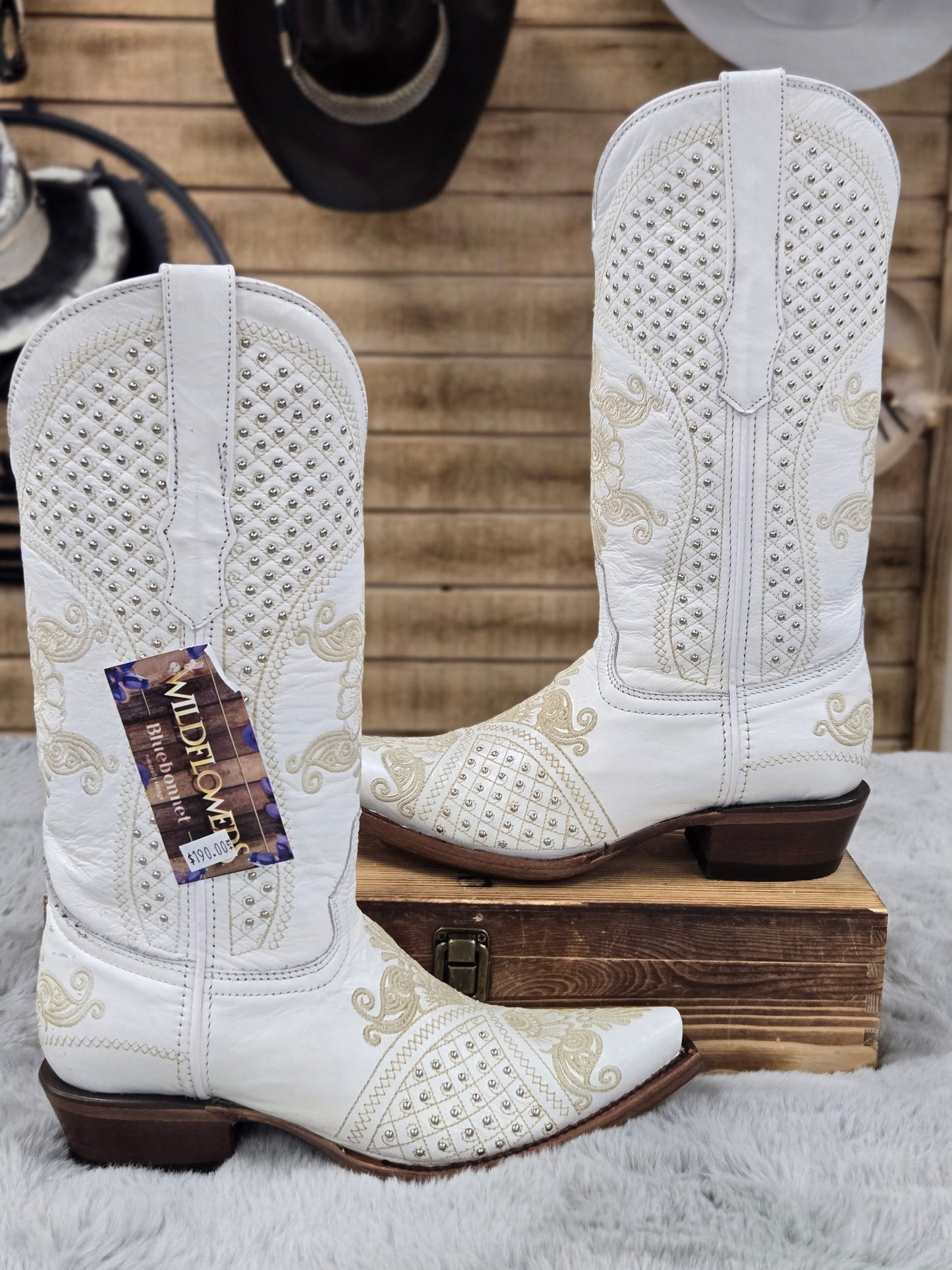 Wildflower Womens Embroidered and Studded Boots (White)
