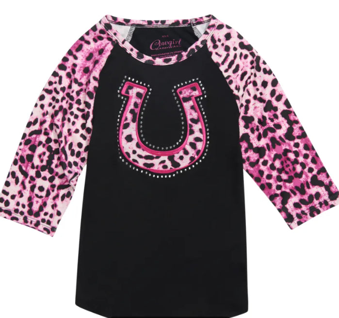 Cowgirl Hardware Kids Leopard Horse Raglan Shirt - Black