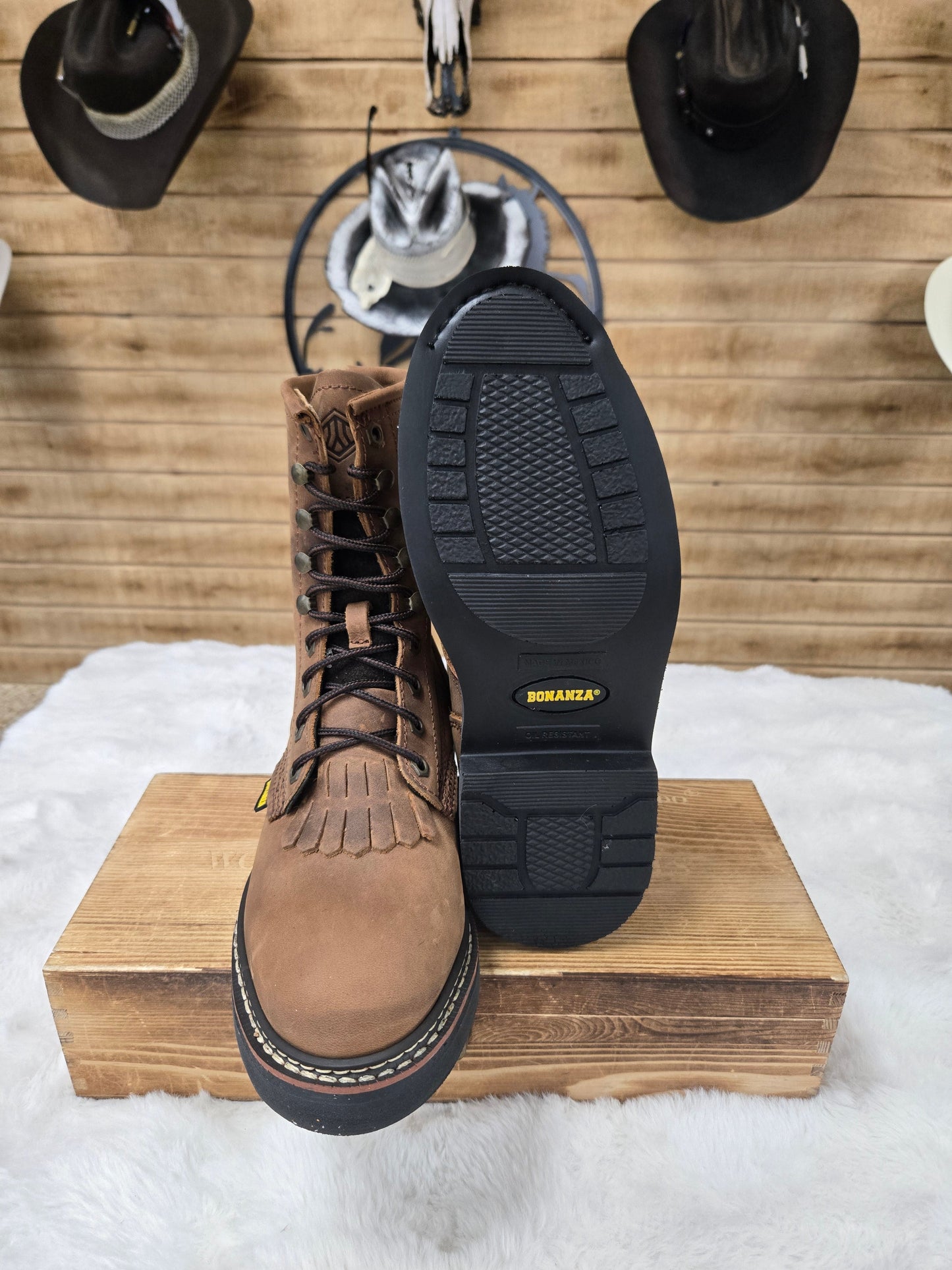 Bonanza Mens Rancher Classic 8β Lacer Work Boots - Crazy Brown