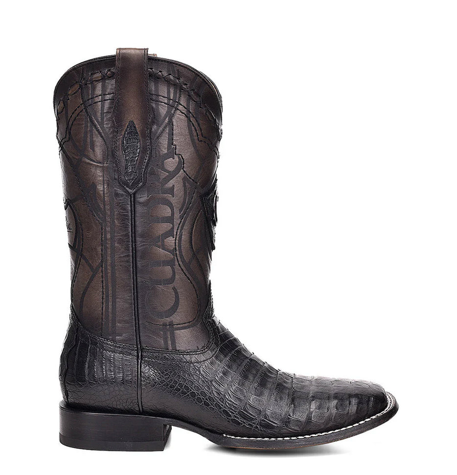 Cuadra Mens Engraved Caiman and Bovine Leather Boot - Black