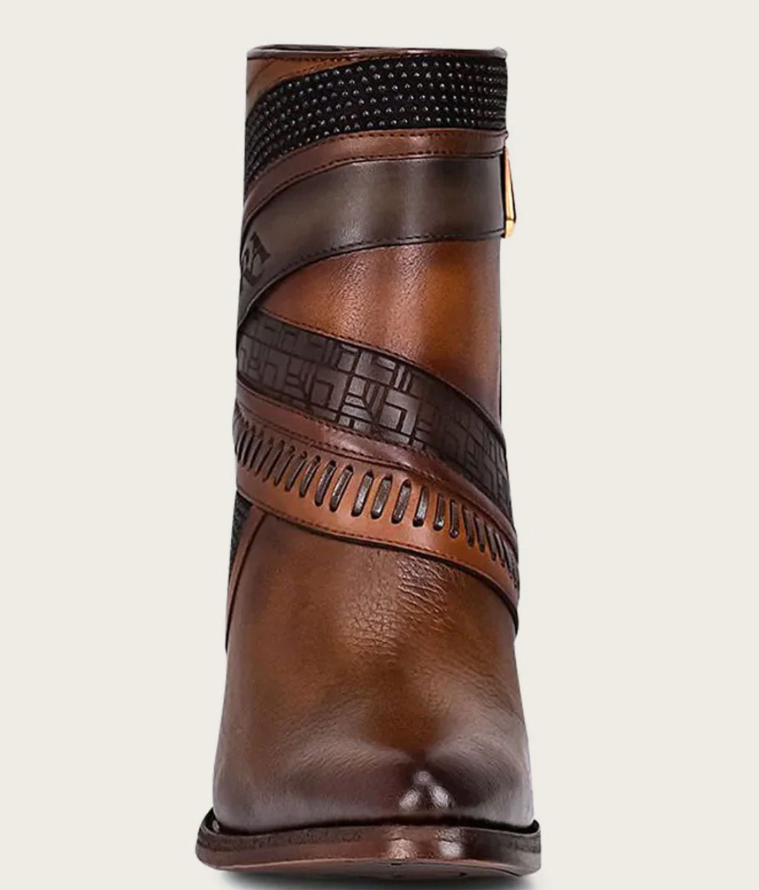 Cuadra Womens Engraved Bovine Leather High Heel Bootie - Honey